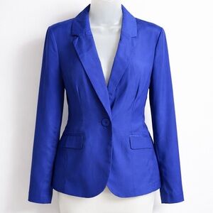 Dana Buchman Royal Blue Satin Blazer Size 8 Single Button Career Jacket